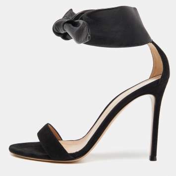 Pre Owned Gianvito Rossi Black Suede and Leather Ankle Cuff Sandals Size 38