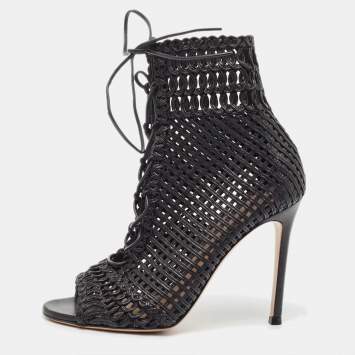 Pre Owned Gianvito Rossi Black Leather Woven Lace Up Sandals Size 35