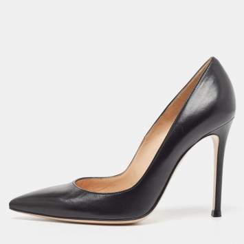 Pre Owned Gianvito Rossi Black Leather Pointed Toe Pumps Size 36.5