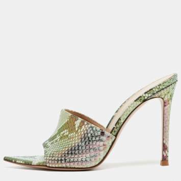 Pre Owned Gianvito Rossi Metallic Iridescent Embossed Python Alise Slide Sandals Size 35.5