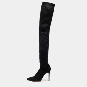 Pre Owned Gianvito Rossi Black Mesh and Suede Knee Length Boots Size 39