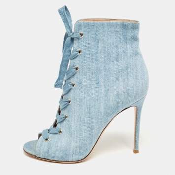 Pre Owned Gianvito Rossi Blue Denim Open Toe Lace Up Boots Size 40