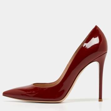 Pre Owned Gianvito Rossi Dark Red Patent Leather Pointed Toe Pumps Size 41