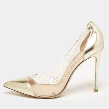 Pre Owned Gianvito Rossi Metallic Gold Leather and PVC Plexi Pumps Size 41
