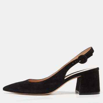 Pre Owned Gianvito Rossi Black Suede Slingback Pumps Size 37.5