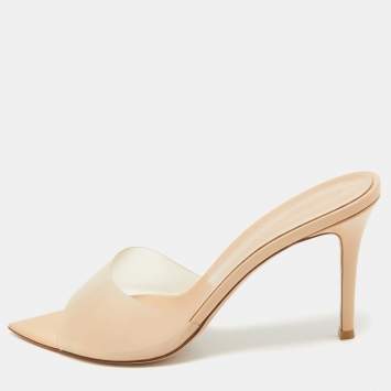 Pre Owned Gianvito Rossi Beige PVC and Patent Leather Open Toe Slide Sandals Size 41