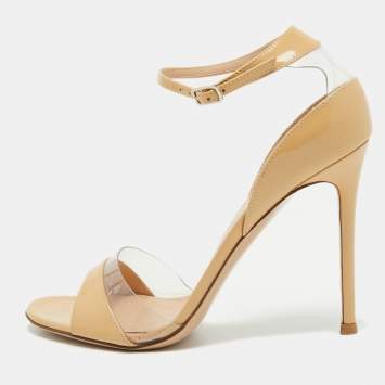 Pre Owned Gianvito Rossi Beige Patent Leather and PVC Ankle Strap Sandals Size 37