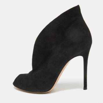 Pre Owned Gianvito Rossi Black Suede Vamp Peep Toe Booties Size 38