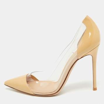 Pre Owned Gianvito Rossi Beige Patent Leather and PVC Plexi Pumps Size 38