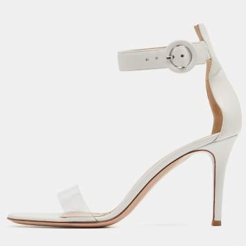 Pre Owned Gianvito Rossi White Leather and PVC Portofino Sandals Size 39