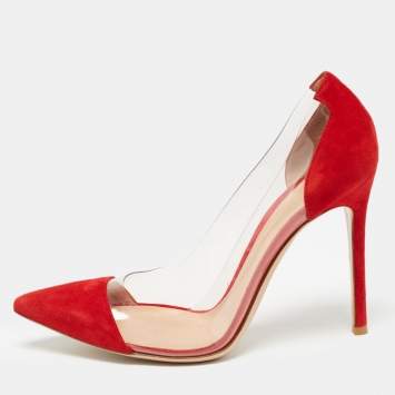 Pre Owned Gianvito Rossi Red Suede and PVC Gianvito 105 Pumps Size 38