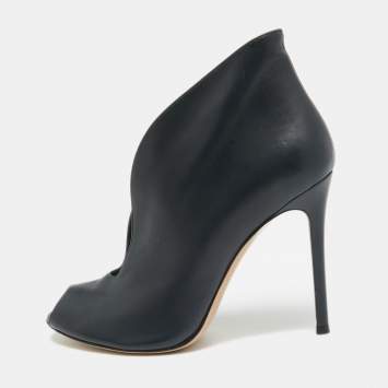 Pre Owned Gianvito Rossi Navy Blue Leather Vamp Booties Size 38.5