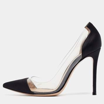Pre Owned Gianvito Rossi Black Satin Plexi Pumps Size 37