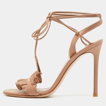 Pre Owned Gianvito Rossi Beige Leather Ankle Strap Sandals Size 35.5
