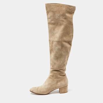 Pre Owned Gianvito Rossi Beige Suede Over the Knee Length Boots Size 40