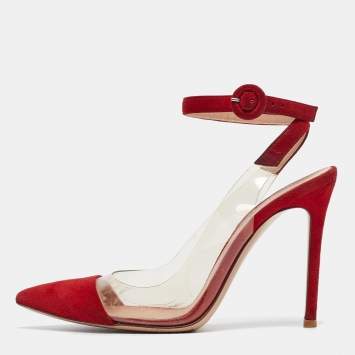Pre Owned Gianvito Rossi Red Suede and PVC Anise Pumps Size 36.5