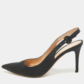 Pre Owned Gianvito Rossi Black Canvas Slingback Pumps Size 40 