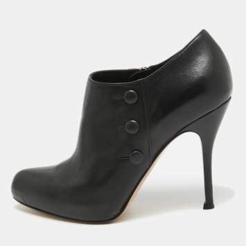 Pre Owned Gianvito Rossi Black Leather Ankle Booties Size 36.5