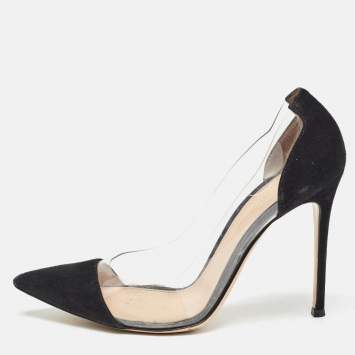 Pre Owned Gianvito Rossi Black Suede and PVC Plexi Pumps Size 39