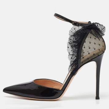 Pre Owned Gianvito Rossi Black Mesh and Patent Leather Beatrice Pointed Toe Pumps Size 40