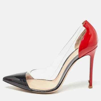 Pre Owned Gianvito Rossi Red/Black Patent Leather and PVC Plexi Pumps Size 37.5