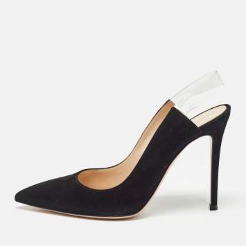 Pre Owned Gianvito Rossi Black Suede and PVC Slingback Pumps Size 39