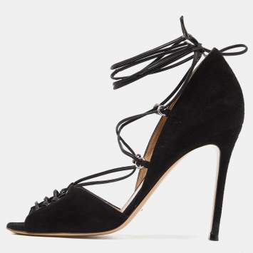 Pre Owned Gianvito Rossi Black Suede Ankle Tie Sandals Size 40