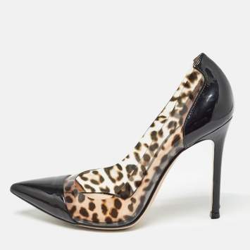 Pre Owned Gianvito Rossi Black/Brown Patent Leather and PVC Plexi  Pumps Size 36.5
