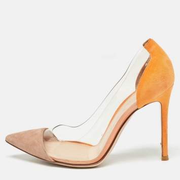 Pre Owned Gianvito Rossi Orange/Pink Suede and PVC Plexi Pumps Size 36.5
