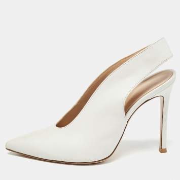 Pre Owned Gianvito Rossi White Leather Pointed Toe Slingback Pumps Size 36