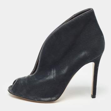Pre Owned Gianvito Rossi Black Velvet Vamp Booties Size 36