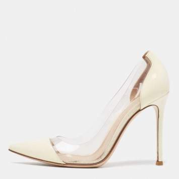 Pre Owned Gianvito Rossi Cream Patent Leather and PVC Plexi Pumps Size 36