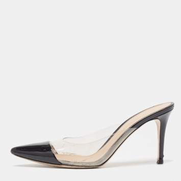 Pre Owned Gianvito Rossi Black Patent and PVC Plexi Mules Size 39