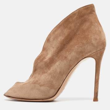 Pre Owned Gianvito Rossi Brown Suede Vamp Peep Toe Booties Size 35.5