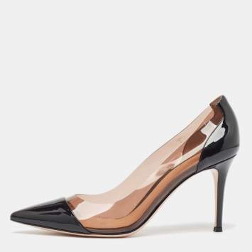 Pre Owned Gianvito Rossi Black Patent Leather and PVC Plexi Pointed Toe Pumps Size 39