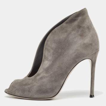 Pre Owned Gianvito Rossi Grey Suede Vamp Booties Size 35.5