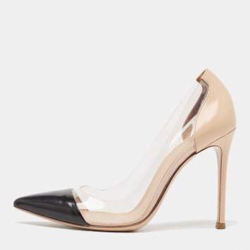 Pre Owned Gianvito Rossi Black/Beige Leather and PVC Plexi Pumps Size 36