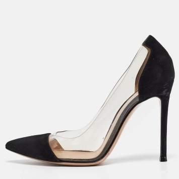 Pre Owned Gianvito Rossi Black Suede and PVC Plexi Pumps Size 38