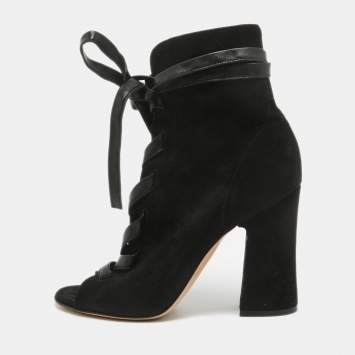 Pre Owned Gianvito Rossi Black Suede Lace Up Ankle Boots Size 39