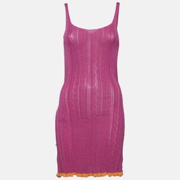 Pre Owned Gimaguas Pink Patterned Knit Sleeveless Mini Dress S