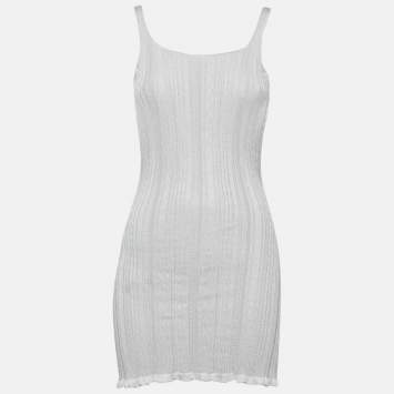 Pre Owned Gimaguas Light Grey Patterned Knit Sleeveless Mini Dress S
