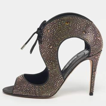 Pre Owned Gina Metallic Satin Crystal Embellished Cut Out Sandals Size 40