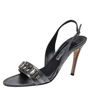 Pre Owned Gina Grey Leather Embellished Slingback Sandals Size 41