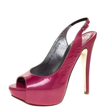Pre Owned Gina Pink Patent Leather Platform Slingback Sandals Size 37