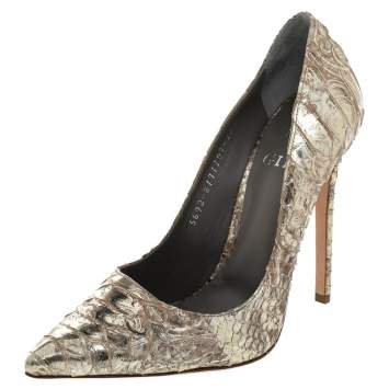 Pre Owned Gina Gold Python Pointed Toe Pumps Size 38.5