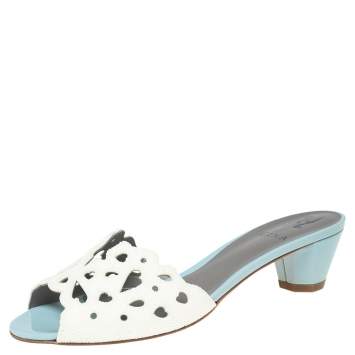 Pre Owned Gina Off-White Laser-Cut Leather Slide Sandals Size 40