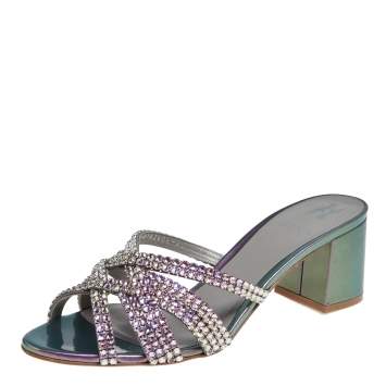 Pre Owned Gina Multicolor Patent Leather Crystals Embellished Slide Sandals Size 40