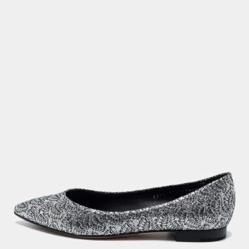 Pre Owned Gina Silver Glitter Embellished Ballet Flats Size 38
