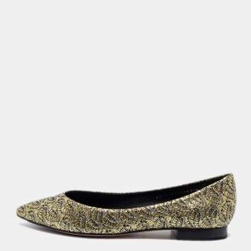 Pre Owned Gina Gold Glitter Pointed Toe Ballet Flats Size 39