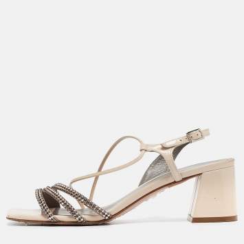 Pre Owned Gina Light Pink Patent Leather Crystal Embellished Slingback Sandals Size 37.5